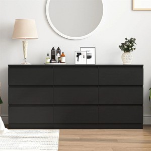 CIPACHO Mid Century Modern 9 Drawer Dresser for Bedroom with Hidden Handle Black - 1 of 4