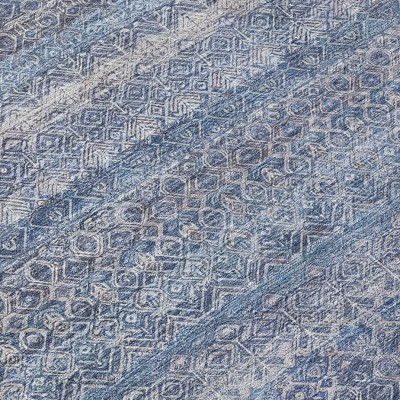 Blue And Sky Blue Striped Washable Indoor Outdoor Area Rug
