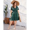 Coolmee Women Plus Size Casual Floral V Neck High Waisted Short Sleeve Wrap Midi Dress With Belt - 2 of 4