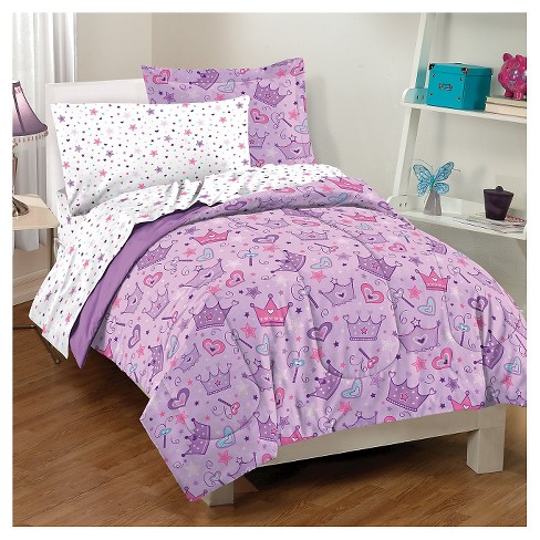 Dream Factory Stars Crown Mini Bed In A Bag Purple Toddler
