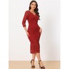 Allegra K Women's Elegant V Neck 3/4 Sleeve Lace Mermaid Bodycon Dress - 2 of 4