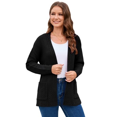 Women's Open Front Cardigan Sweaters Fashion Button Down Cable Knit Chunky Winter Outerwear Coats
