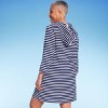 Lands' End Women's Striped V-Neck Terry Hooded Swimsuit Cover Up - Navy Blue/White - 2 of 4