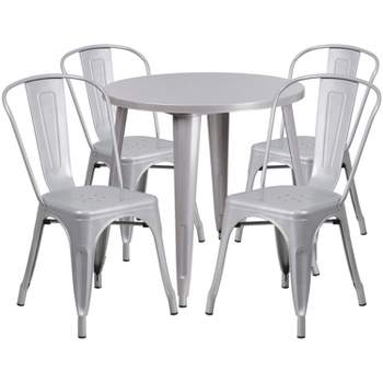 Flash Furniture Commercial Grade 30" Round Metal Indoor-Outdoor Table Set with 4 Cafe Chairs