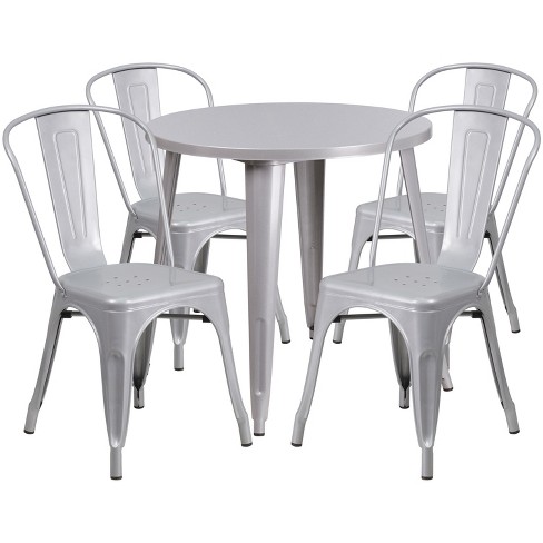 Flash Furniture Commercial Grade 30 Round Silver Metal Indoor-Outdoor Table 
