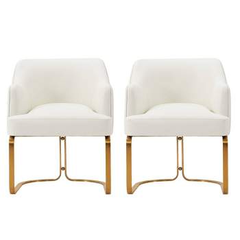 Set of 2 Edra Modern Leatherette Upholstered Dining Armchairs Cream - Manhattan Comfort