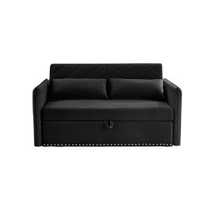 NicBex 3-in-1 Adjustable Velvet Sleeper with Pull-out Bed, USB Port, 2 Lumbar Pillows and Side Pocket - 1 of 4