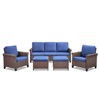 Buenhomino 5-Piece Outdoor Sofa Set with Chairs & Ottomans, PE Wicker Patio Furniture with Cushions & Powder-Coated Frame - 2 of 4