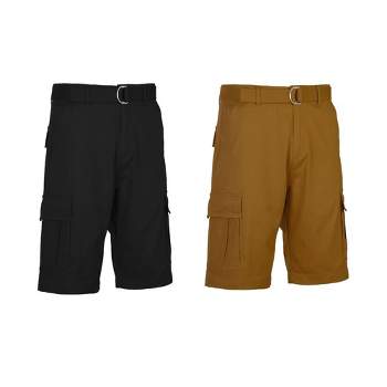 Galaxy By Harvic Men's Flat Front Belted Cotton Cargo Shorts-2 Pack
