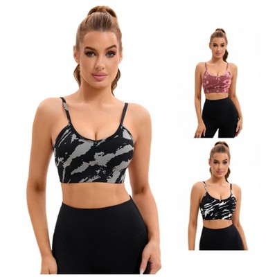 INSPIRE CHIC 3 Pcs Women's Tie-Dye Adjustable Straps U Back Wirefree Full Support Workout Sports Bras
