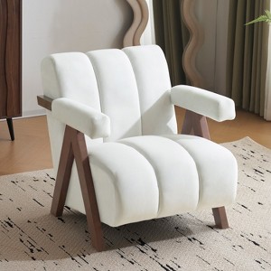 28.5"W Accent Chair, Retro Velvet Upholstered Tufted Arm Chairs for Bedroom, Living Room, Ivory -ModernLuxe - 1 of 4