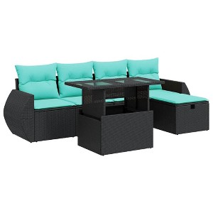 vidaXL 6 Piece Patio Sofa Set with Cushions Gray Poly Rattan Acacia - 1 of 4