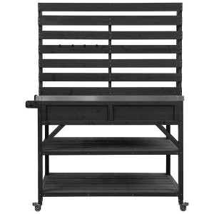 Gulches 64.9"H Outdoor Potting Bench with Lockable Wheels, 100% Fir Wood Kitchen Island, Stainless Steel Top, Upper Hutch & Ample Storage - 1 of 4