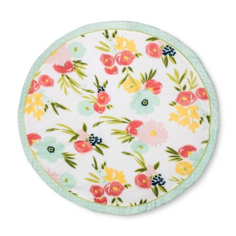 Round Activity Playmat Floral Cloud Island Pink light Green