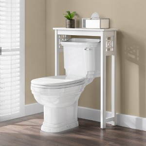 Alaterre Furniture Derby Over-the-Toilet Storage Shelf, 37 in. Tall Bathroom Space Saver, Modern Freestanding Organizer for Toiletries & Towels, White - 1 of 4
