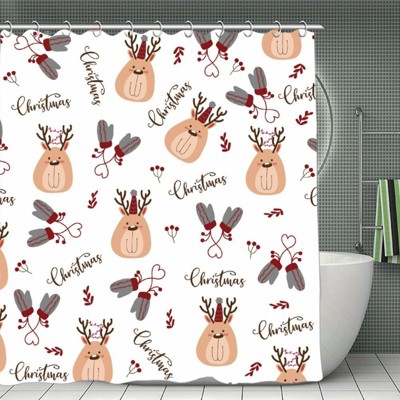 Cartoon Christmas Reindeer Waterproof Shower Curtain, Polyester Bath Curtain with Privacy Protection, Machine Washable 70.8x70.8 Inch
