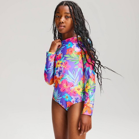 Cat & Jack Girls' Floral Long Sleeve One Piece Swimsuit - Cat & Jack™ Purple S