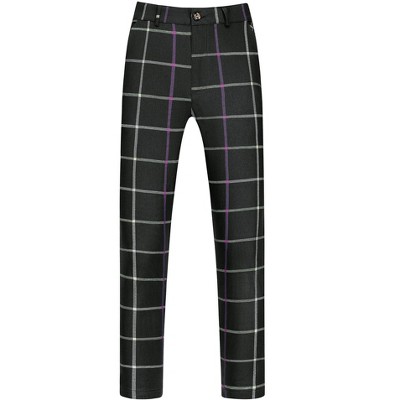 Lars Amadeus Men's Flat Front Colorful Contrasting Colors Plaid Dress Pants