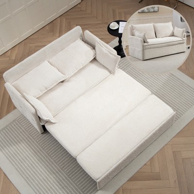 59.5" Chenille 2-in-1 Sofa Bed with Storage Pocket and USB/Type-C Charging Ports
