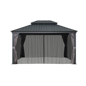 PURPLE LEAF Outdoor Gazebo Aluminum Frame Galvanized Steel Double Roof Patio Hardtop Gazebo with Curtains and Netting for Patio Lawn and Garden, Grey - 1 of 4