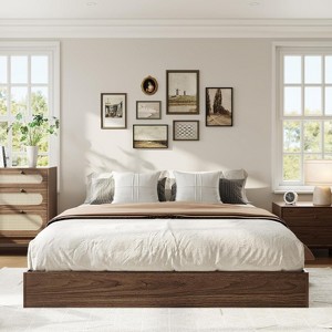Solid Wood Platform Bed with Sturdy Wooden Slats, Floor-Standing Bed Frame - 1 of 4