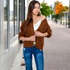 Anna-Kaci Women's Chunky Knit Sweater with Button Front and Ribbed Textured Design - Small, Brown - 4 of 4