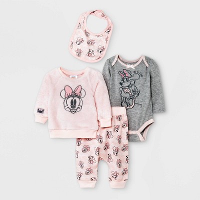 Baby Girls' 4pc Minnie Mouse Top & Bottom Set - Pink 18M
