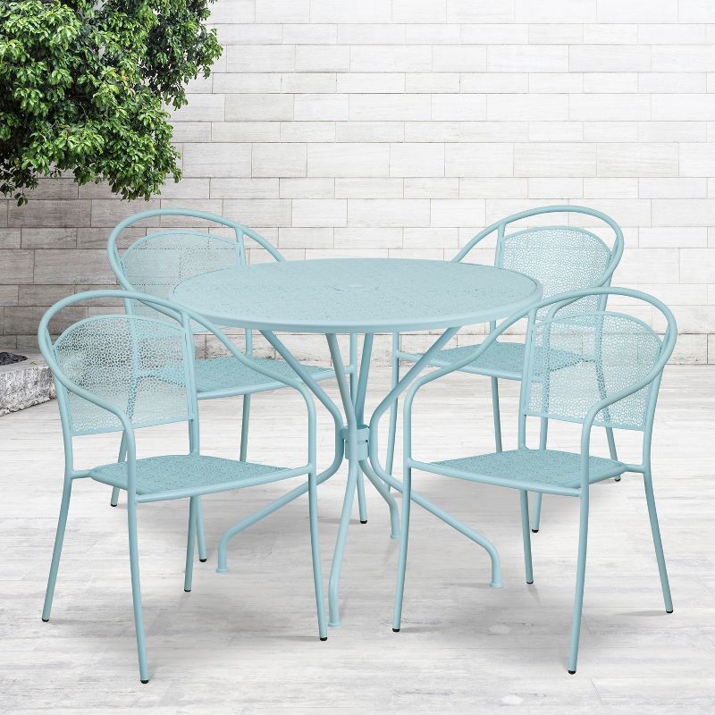 Flash Furniture Oia Commercial Grade 35.25" Round Indoor-Outdoor Steel Patio Table Set with 4 Round Back Chairs, 3 of 6