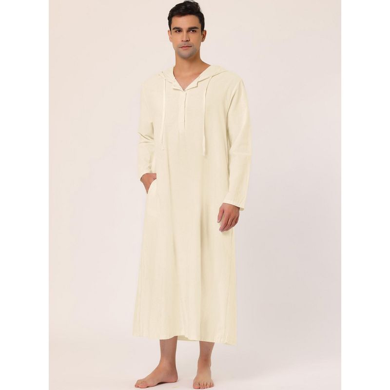 Lars Amadeus Men's Button Closure Long Sleep Side Pockets Side Split Hooded Nightgown, 2 of 6