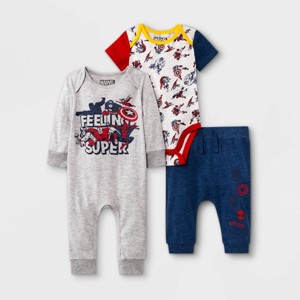 Baby Boys' 3pc Marvel Long Sleeve Top and Bottom Set - Blue - 1 of 4