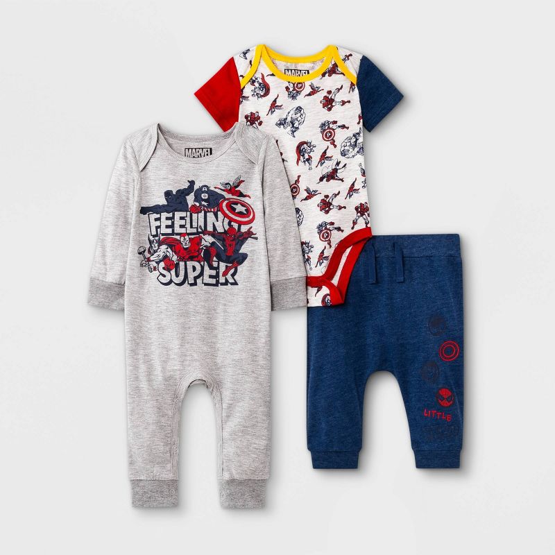 Baby Boys' 3pc Marvel Long Sleeve Top and Bottom Set - Blue, 1 of 6