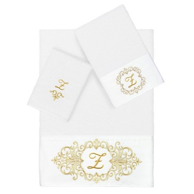 Linum Home Textiles 100% Turkish Cotton MONICA Gold Thread 3PC Embellished Towel Set