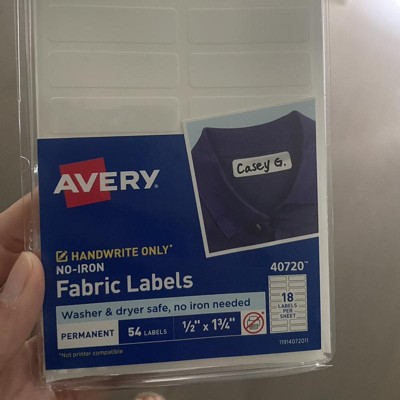 Avery® No-Iron Fabric Labels, 1/2 x 1-3/4 Rectangle Labels, Washer and  Dryer Safe, Non-Printable, 54 Total (40720)