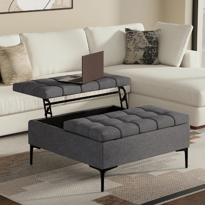 Grungis Square Ottoman Bench with Storage,Small Coffee Table with Wood Framework for Living Room Bedroom Office