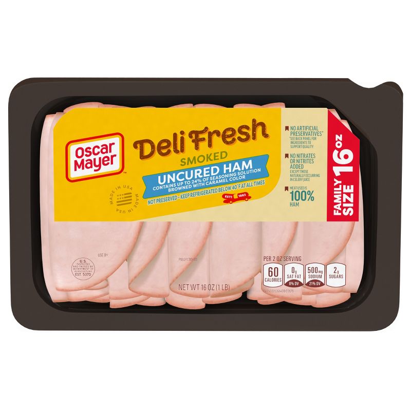 Oscar Mayer Deli Fresh Smoked Uncured Ham Sliced Lunch Meat Family Size - 16oz, 1 of 11