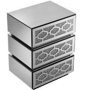 Gulches Silver 3 Drawer 17 in W Mirrored Nightstand with Crushed Diamonds Silver Accent - 1 of 4