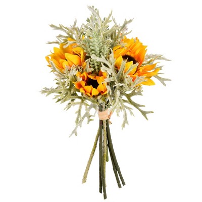 Vickerman 14" Artificial Yellow Sunflower Succulent Bouquet .