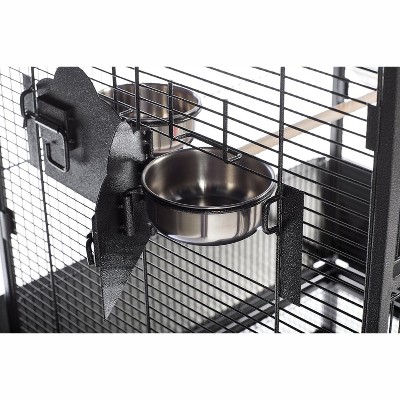 Large Black Powder-Coated Steel Bird Cage with Stand