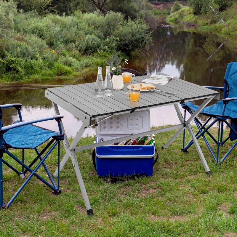 Tangkula Camping Table Roll-Up Aluminum Beach Table W/ Carry Bag for 4-6 Person Folding Table X-shaped Frame Lightweight Patio Table, 4 of 9