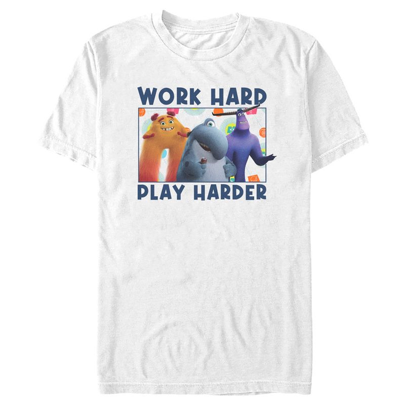 Men's Monsters at Work Work Hard Play Harder T-Shirt, 1 of 6