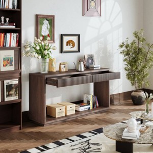 60" Modern 2-Drawer Console Table with Solid Wood Veneer,Entryway Console Table Behind Couch with Hidden Storage for Home Office-Coolbibila - 1 of 4