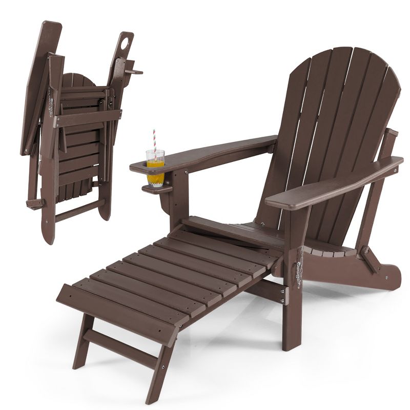 Costway Patio Folding Adirondack Chair HDPE All-Weather Pull-Out Ottoman White\Black\Coffee\Gray\Turquoise, 1 of 10