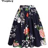 Vintage A-Line Pleated Skirt for Women - Midi Length High Waist Flowy Retro Skirt Navy Flower - 2 of 4