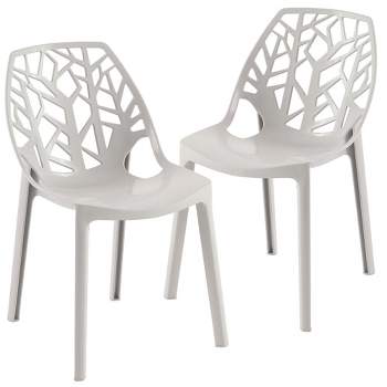 LeisureMod Cornelia Modern Plastic Dining Chair with Cut-Out Tree Design, Set of 2
