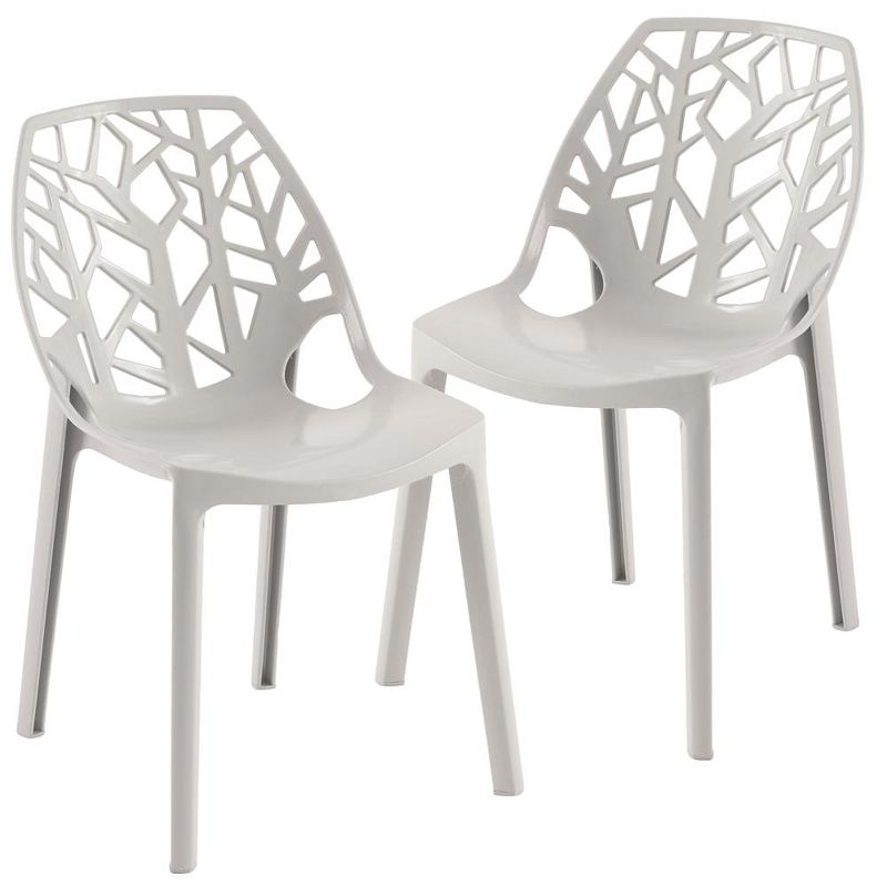 LeisureMod Cornelia Modern Plastic Dining Chair with Cut-Out Tree Design, Set of 2, 1 of 10