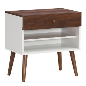 Costway Nightstand End Side Table Drawer Storage Shelf Mid-Century Rubber Wood Leg - 1 of 4