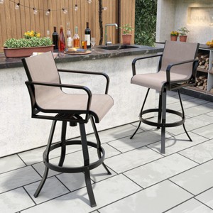 Crestlive Products Swivel Bar Stools Set of 2 Indoor Outdoor Bar Height Chairs with Sunbrella Fabric and Aluminum Frame - 1 of 4