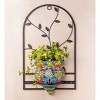 Wind & Weather Handcrafted Talavera-Style Terra Cotta Flat-Backed Wall Planter with Wrought Iron Hanger - 2 of 3