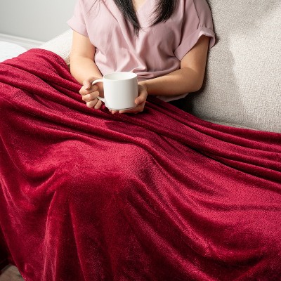 Wine Red Plush Fleece Throw Blanket for Sofa Couch