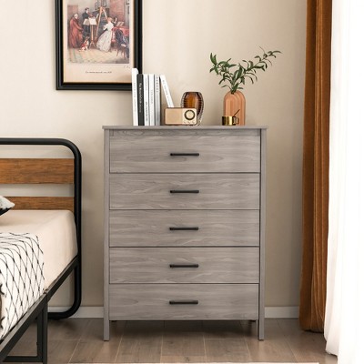 Gray Oak 5-Drawer Vertical Nursery Dresser with Metal Handles